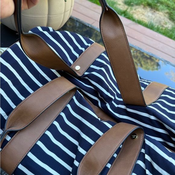 Madden Girl Navy and White Striped Tote with Brown Trim - Picture 9 of 16